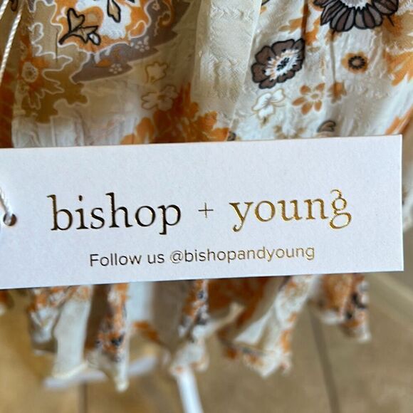 Bishop & Young Women's M Splendor Flare Skirt Smock Waist Cream Orange Mini New - Picture 7 of 10